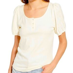 Madewell Eyelet Henley Top in White Ivory